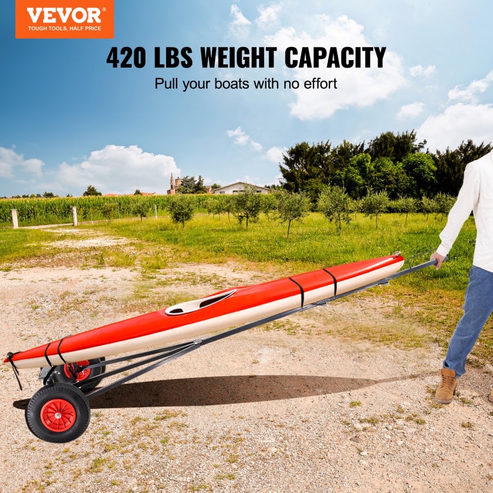 Boat Trailer Dolly, 420lbs Load Capacity, Carbon Steel Trailer Mover with 96``-116`` Adjustable Length, 16`` Pneumatic Tires & Nonslip Support Bracket, for Moving Kayak Motorboat Fishing Boat
