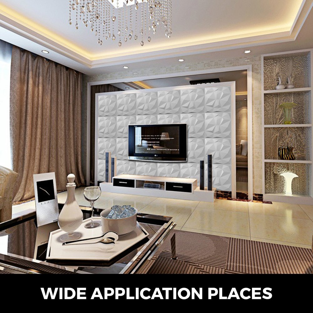 13 Pack 19.7x19.7Inches Diamond White 3D PVC Wave Panels for Interior Wall Decor Textured 3D Wall Tiles 32 Sq Ft