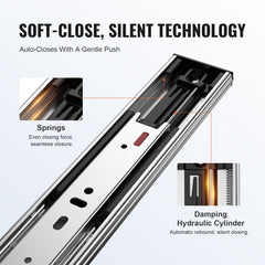 6 Pairs of 14 Inch Drawer Slides Side Mount Rails, Heavy Duty Full Extension Steel Track, Soft-Close Noiseless Guide Glides Cabinet Kitchen Runners with Ball Bearing, 100 Lbs Load Capacity