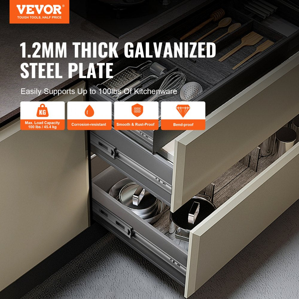 6 Pairs of 20 Inch Drawer Slides Side Mount Rails, Heavy Duty Full Extension Steel Track, Soft-Close Noiseless Guide Glides Cabinet Kitchen Runners with Ball Bearing, 100 Lbs Load Capacity