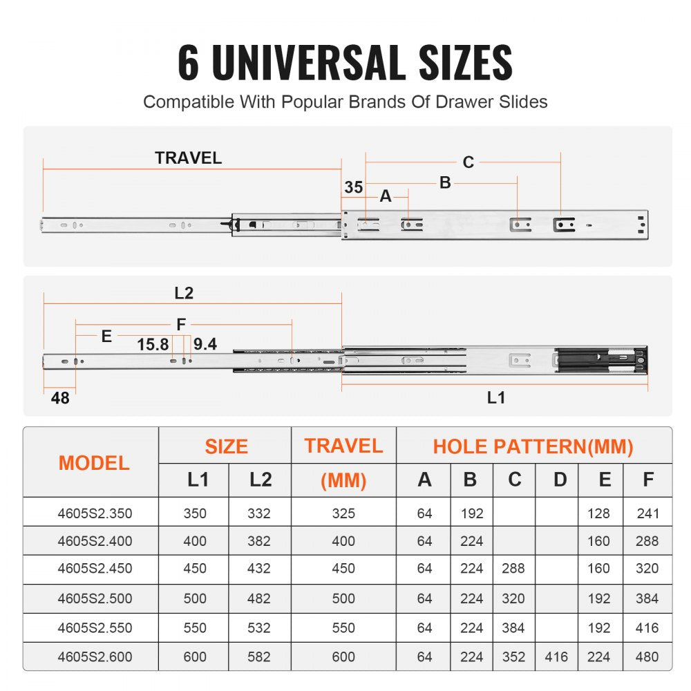 6 Pairs of 20 Inch Drawer Slides Side Mount Rails, Heavy Duty Full Extension Steel Track, Soft-Close Noiseless Guide Glides Cabinet Kitchen Runners with Ball Bearing, 100 Lbs Load Capacity