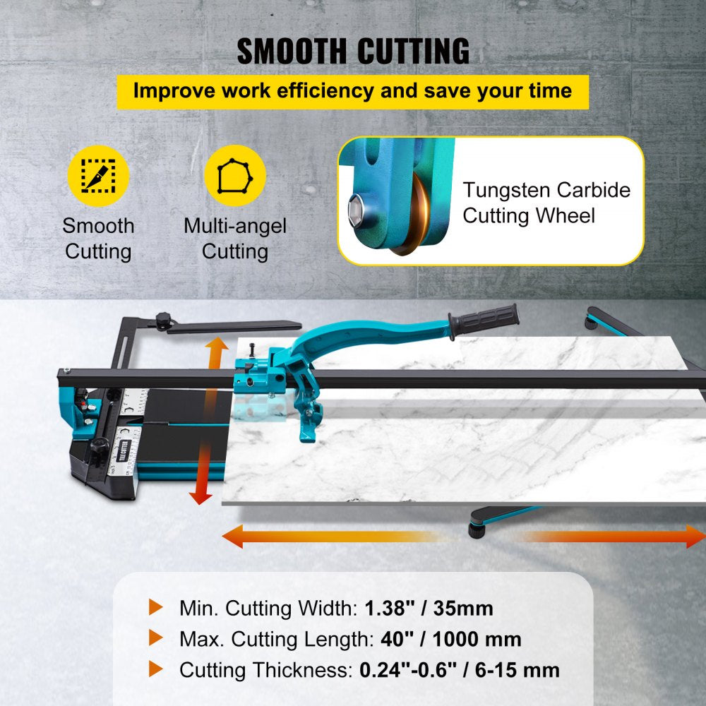 Bostome 39" single rail manual tile cutter with laser guide and ergonomic handle for precise cuts.