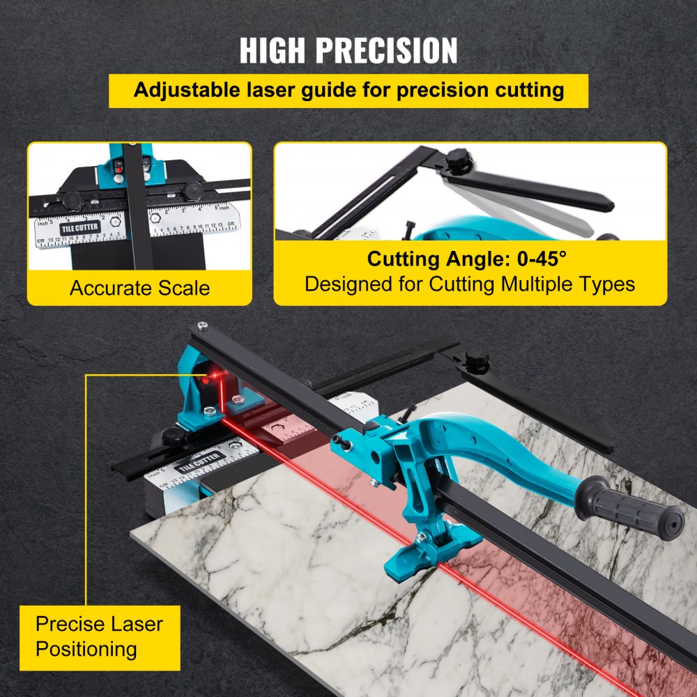 Bostome 39" manual tile cutter with laser guidance and ergonomic handle for precise cuts.