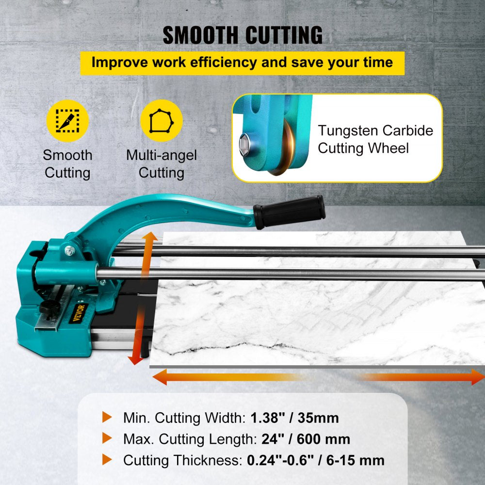 24 Inch Manual Tile Cutter Double Rails, Professional Tile Cutter W/Alloy Cutting Wheel for Porcelain and Ceramic Tiles