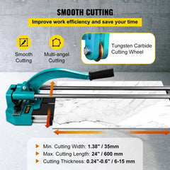 24 Inch Manual Tile Cutter Double Rails, Professional Tile Cutter W/Alloy Cutting Wheel for Porcelain and Ceramic Tiles