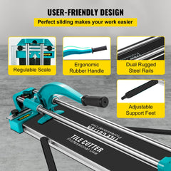 24 Inch Manual Tile Cutter Double Rails, Professional Tile Cutter W/Alloy Cutting Wheel for Porcelain and Ceramic Tiles