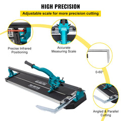 31-inch manual tile cutter with laser positioning, adjustable scale, and 0-60 degree cutting.