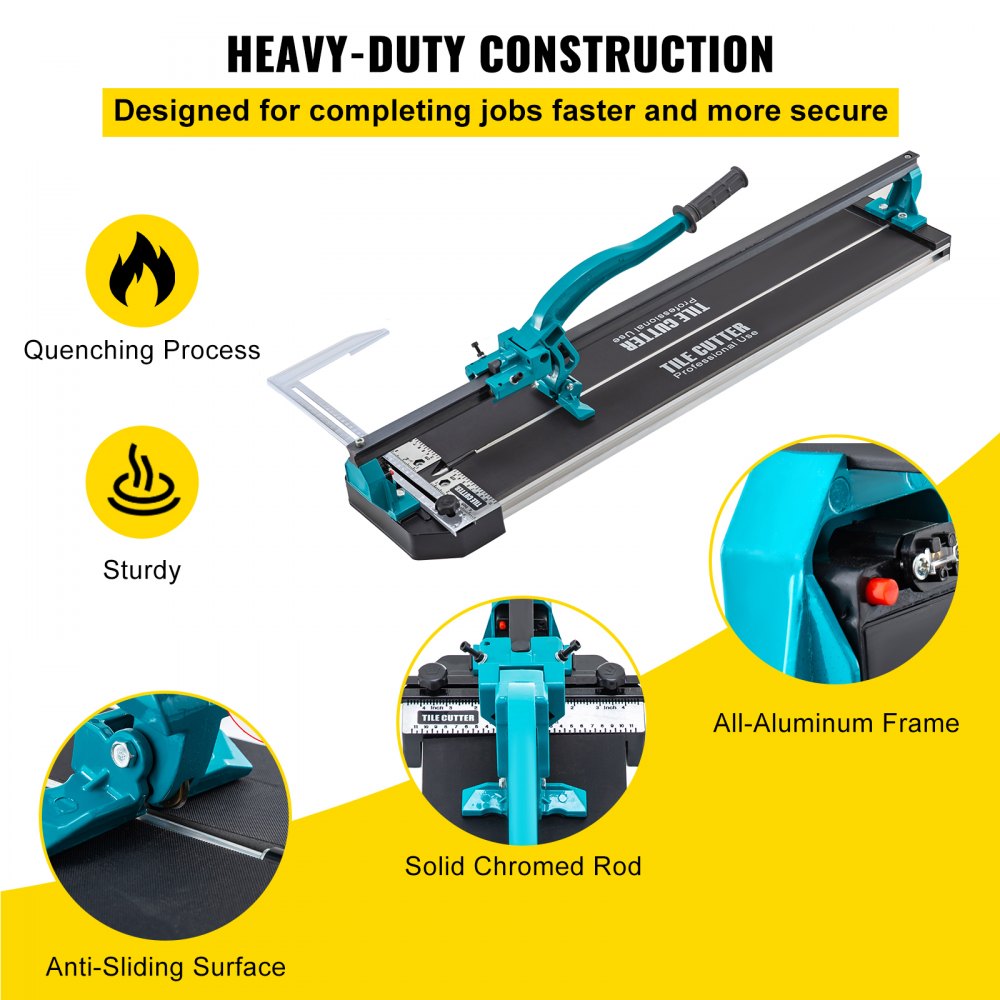 31-inch manual tile cutter with laser positioning, aluminum frame, and scoring wheel.