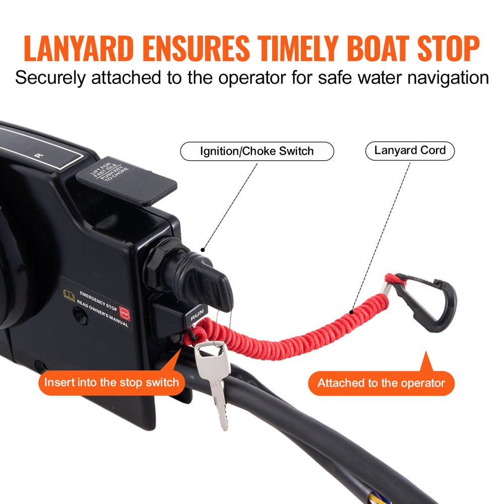 Boat Throttle Control, 881170A13 Side-Mounted Outboard Remote Control Box for Mercury PT 4-Stroke, Marine Throttle Control Box with Power Trim Switch, 16.6 ft Harness 14 Pin, and Lanyard