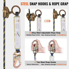Bostome 100ft vertical lifeline assembly with polyester rope and steel snap hooks for fall protection.