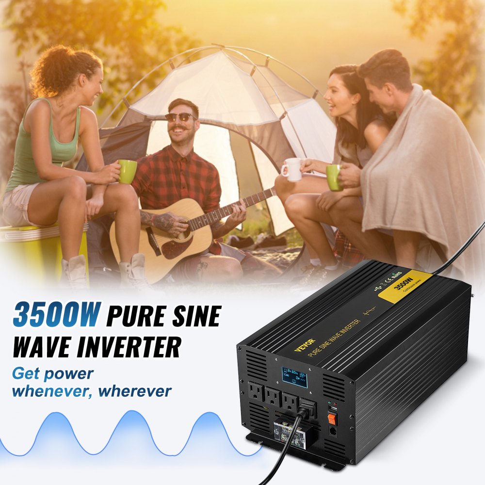 Pure Sine Wave Inverter 3500 Watt Power Inverter, DC 12V to AC 120V Car Inverter, with USB Port LCD Display Remote Controller and AC Outlets (GFCI), for RV Truck Car Solar System Travel Camping