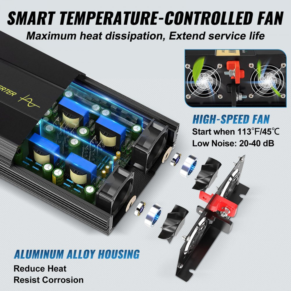 Pure Sine Wave Inverter, 2500 Watt Power Inverter, DC 12V to AC 120V Car Inverter, with USB Port, LCD Display, and Remote Controller Power Converter, for RV Truck Car Solar System Travel Camping