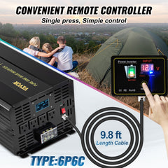 Pure Sine Wave Inverter, 5000 Watt, Power Inverter, DC 12V to AC 120V Car Inverter, with LCD Display, USB Port and Remote Controller, Power Converter for Car RV Truck Solar System Travel Camping