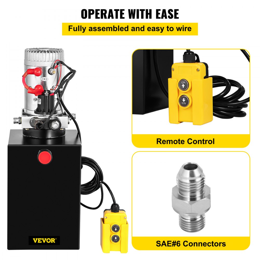 Bostome 12V hydraulic pump with 13-quart reservoir and handheld remote for dump trailers.