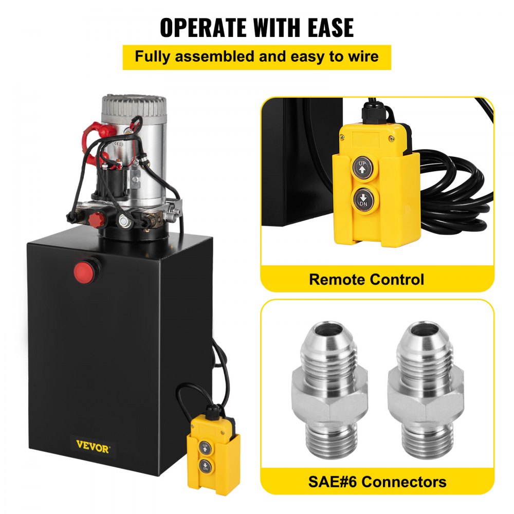 20 Quart Hydraulic Power Unit Double Acting Hydraulic Dump Trailer Pump (12V DC Double Action Powering Unit, SAE #6 Ports, 3200 PSI, 20 Quart Steel Reservoir)