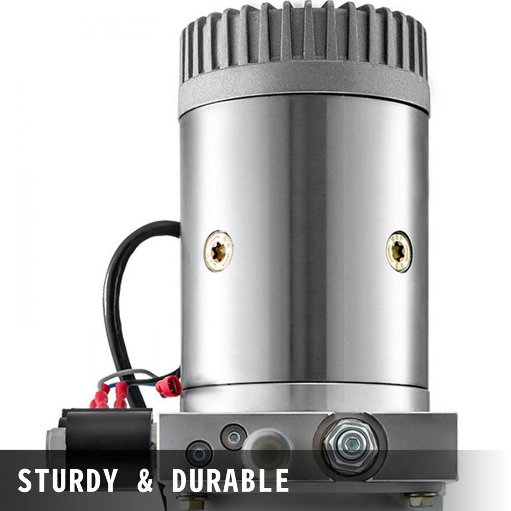 Bostome 6 quart hydraulic pump with translucent reservoir and double acting solenoid for trailers.