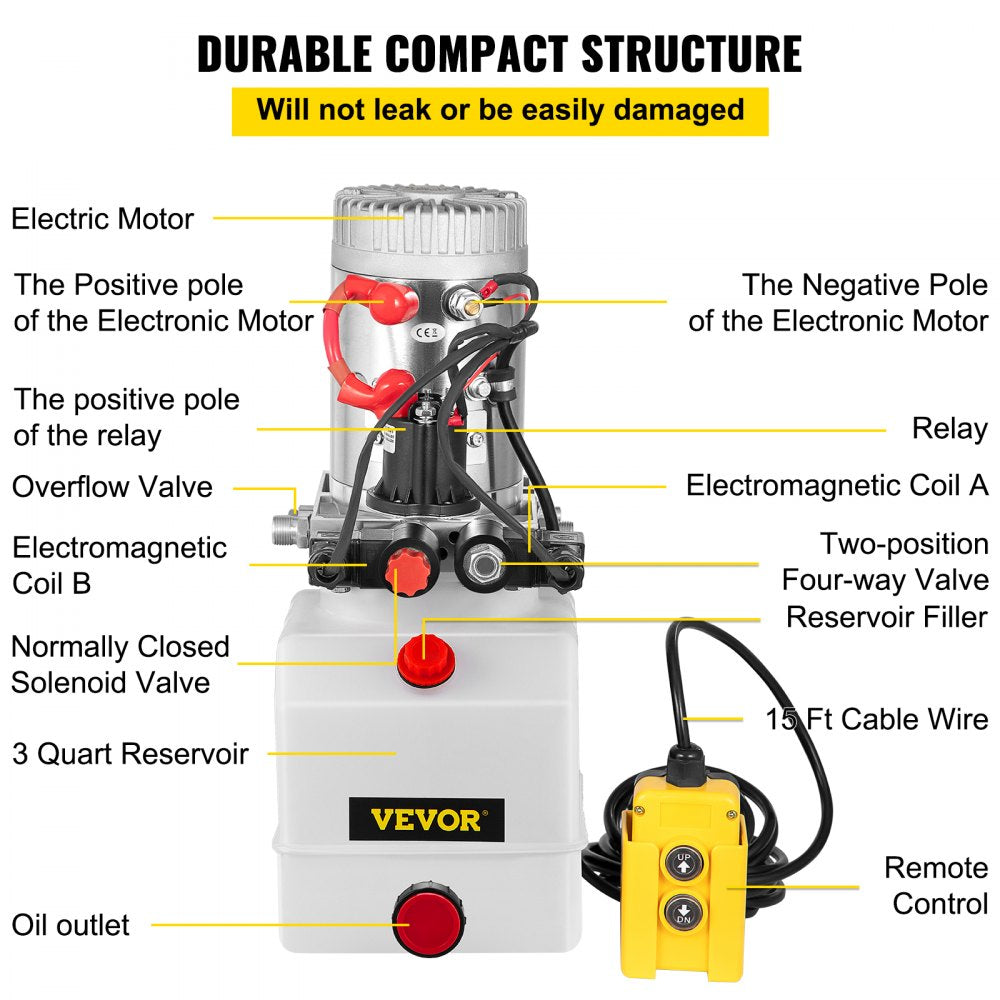 3 Quart Double Acting Hydraulic Pump Dump Trailer 12v Unit Pack Control Kit