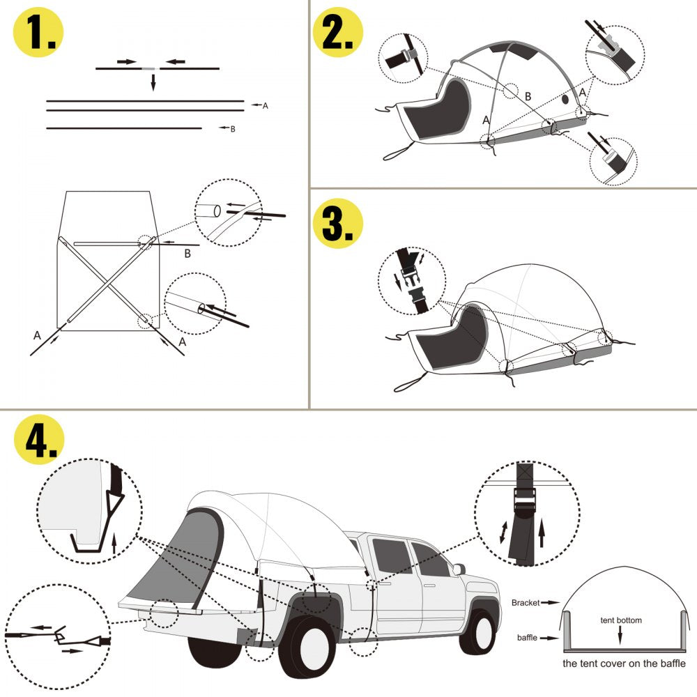 Truck Tent 5-5.2’ Truck Bed Tent, Full-Size Pickup Tent, Waterproof Truck Camper, 2 Mesh Windows, Easy To Setup Truck Tents For Camping, Hiking, Fishing, Grey Color