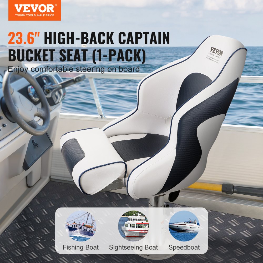 Captain Bucket Seat Boat Seat, Flip Up Boat Seat, with Thickened Sponge Padding, Flip-up Bolster Boat Captain Chair for Fishing Boat, Sightseeing Boat, Speedboat, Canoe, 1-Piece