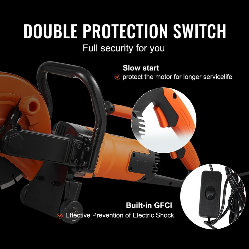 Bostome 9" electric concrete saw with a powerful 1800W motor and ergonomic D-shaped handle.
