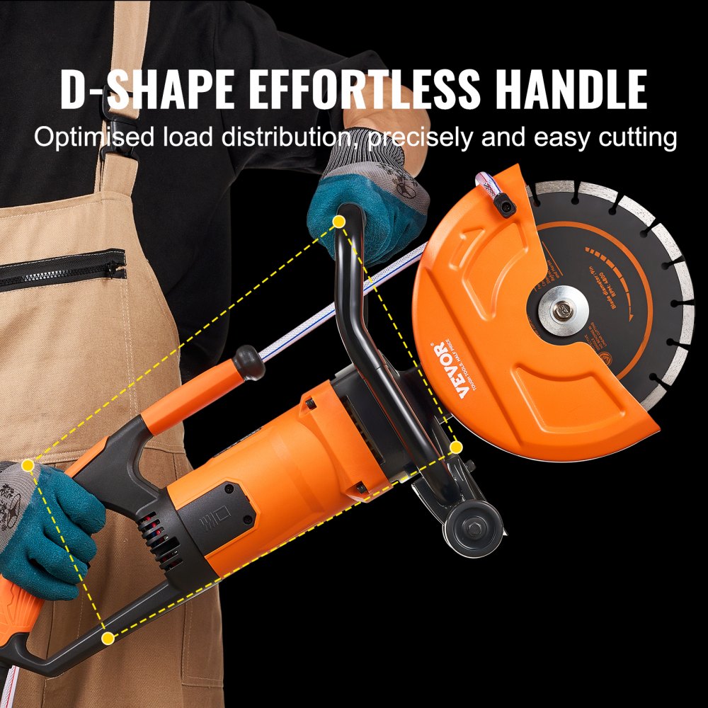 Bostome 9" electric concrete saw with a powerful motor and wet-cutting attachment for stone and brick.