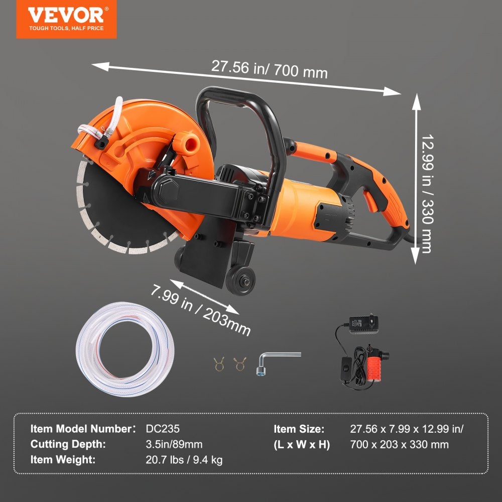 Bostome 9" electric concrete saw with a powerful 1800W motor and ergonomic D-shaped handle.
