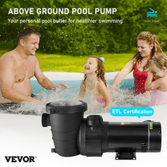 Swimming Pool Pump 2.0HP 115V 1500W, Single Speed Pumps for Above Ground Pool, Strainer Basket, 5400 GPH Max. Flow, ETL Certification