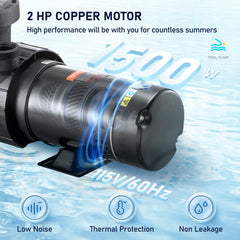 Swimming Pool Pump 2.0HP 115V 1500W, Single Speed Pumps for Above Ground Pool, Strainer Basket, 5400 GPH Max. Flow, ETL Certification