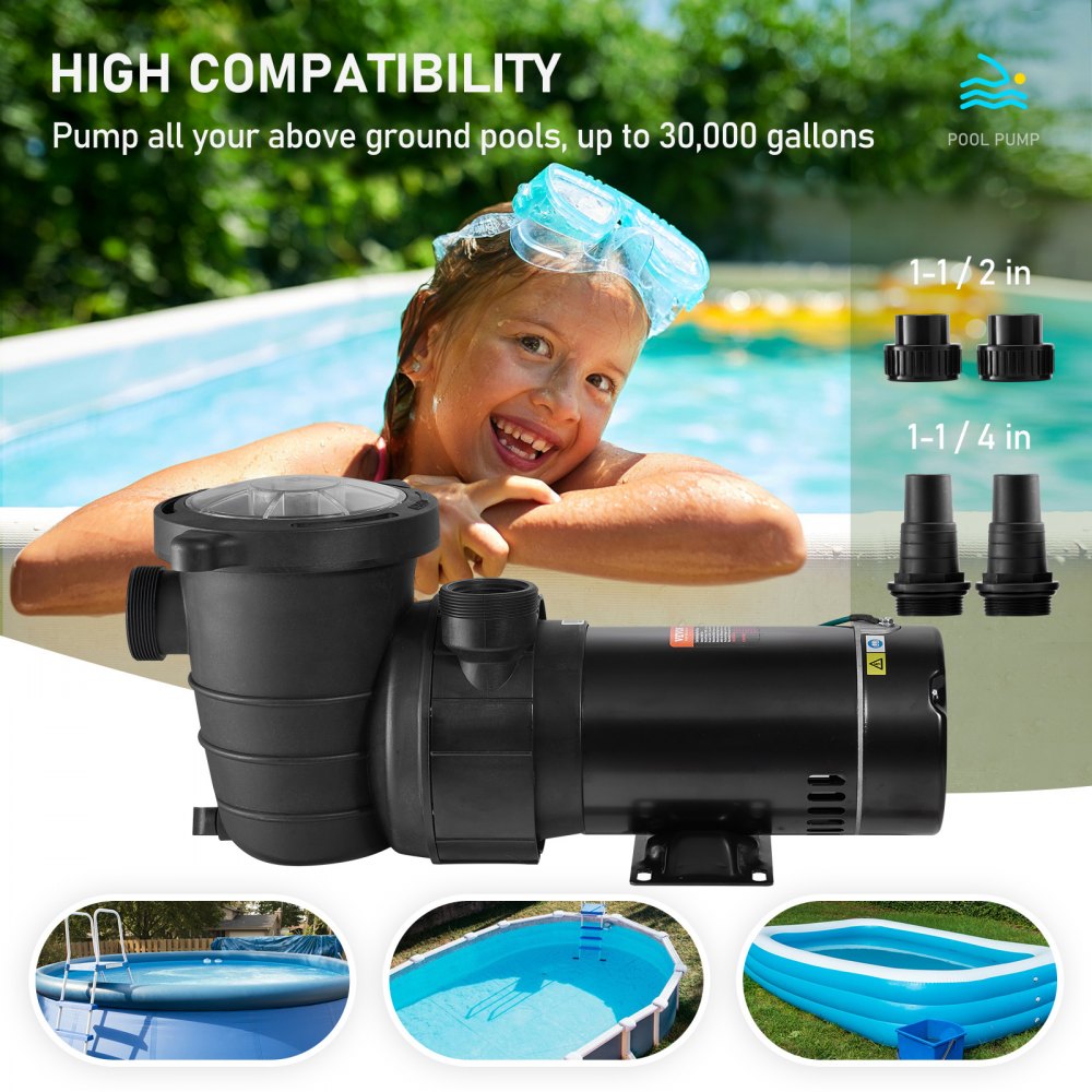 Swimming Pool Pump 2.0HP 115V 1500W, Single Speed Pumps for Above Ground Pool, Strainer Basket, 5400 GPH Max. Flow, ETL Certification