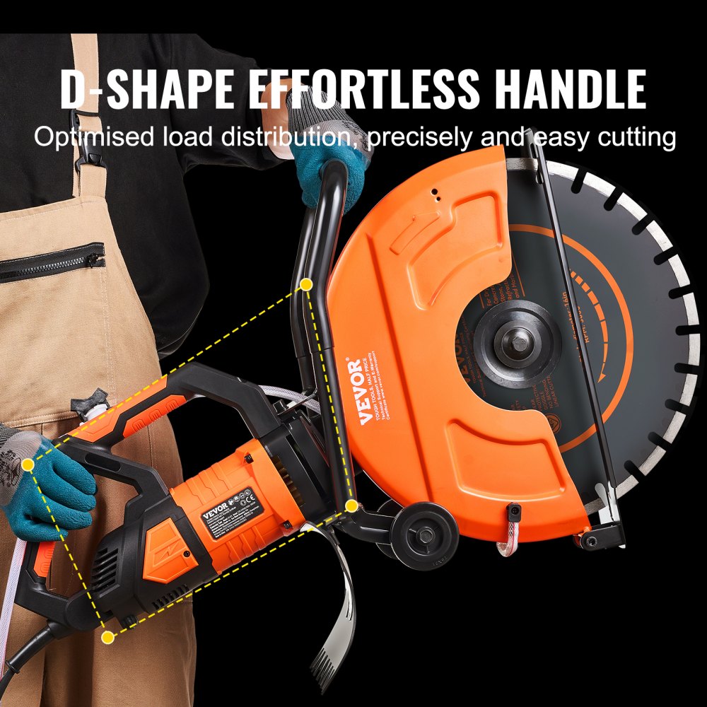 Bostome 16in Electric Concrete Saw with wet-cutting attachment and ergonomic wheeled base.