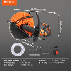 Bostome 16in electric concrete saw with wet-cutting attachment and ergonomic wheeled base.