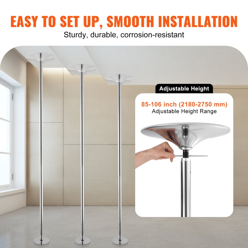 Professional Spinning Static Dancing Pole Kit | Portable Fitness Pole with 45mm Heavy-Duty Stainless Steel, Height Adjustable, Home Gym & Club Use