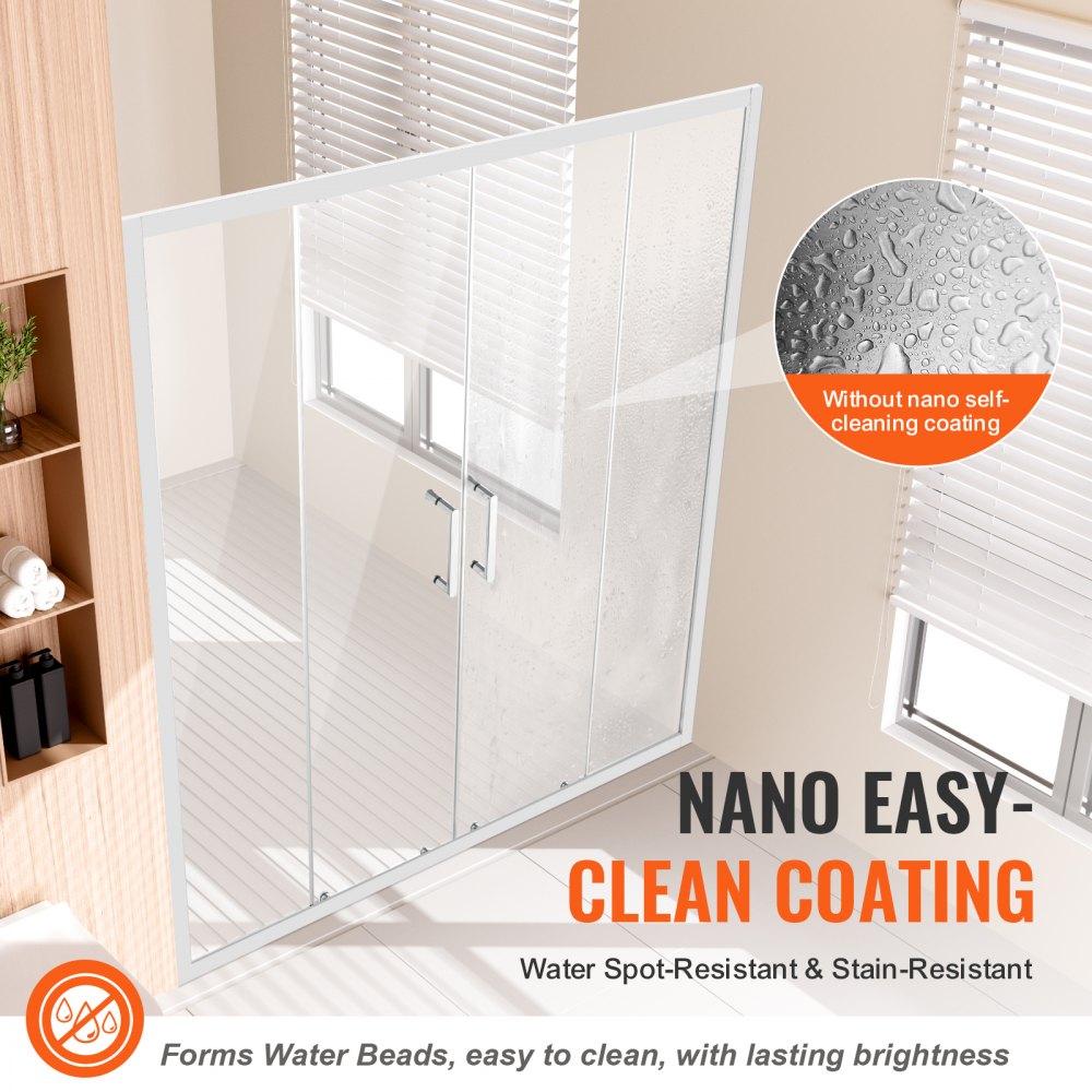 Semi-frameless Double Sliding Shower Door SGCC Tempered Glass 1/4" Chrome