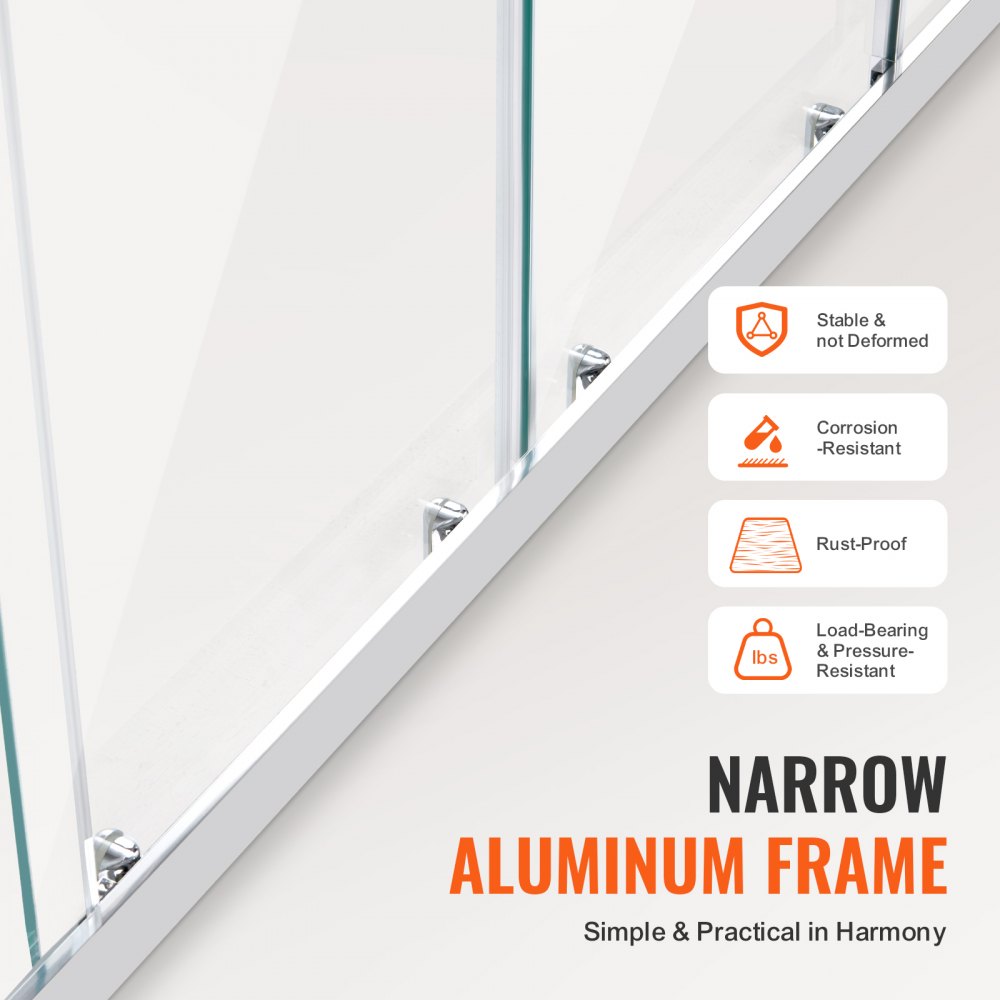 Semi-frameless Double Sliding Shower Door SGCC Tempered Glass 1/4" Chrome