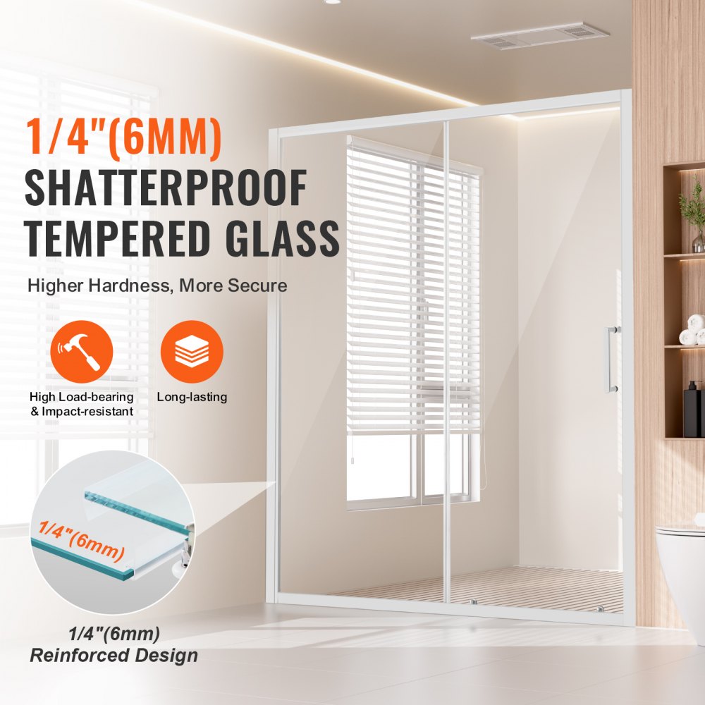 Semi-frameless Shower Door 57.7-59" x 70" SGCC Tempered Glass 1/4" Chrome