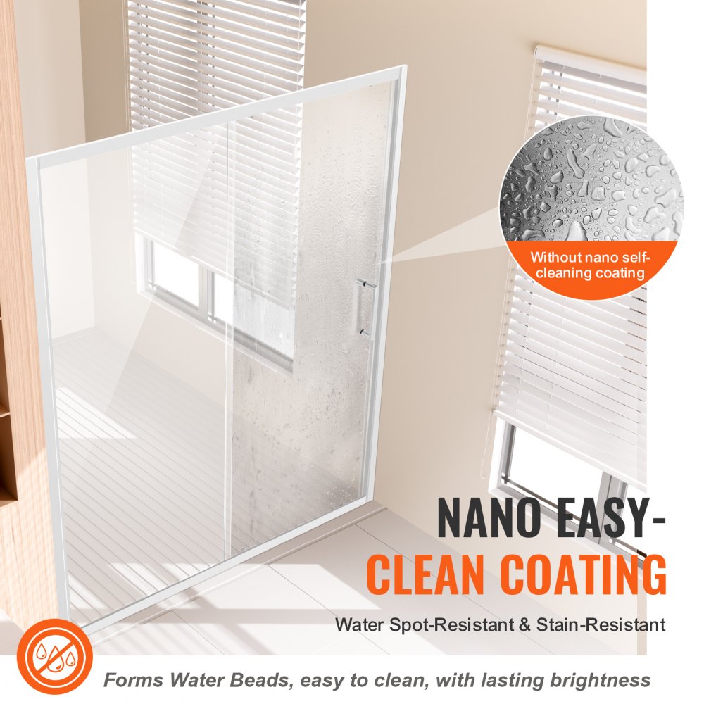 Semi-frameless Shower Door 57.7-59" x 70" SGCC Tempered Glass 1/4" Chrome