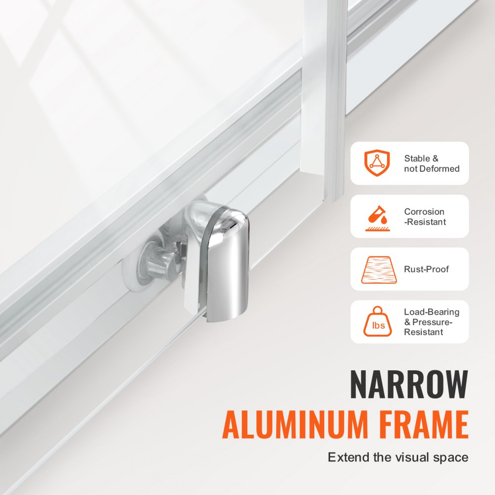 Semi-frameless Shower Door 57.7-59" x 70" SGCC Tempered Glass 1/4" Chrome