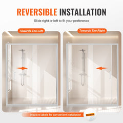 Semi-frameless Shower Door 57.7-59" x 70" SGCC Tempered Glass 1/4" Chrome