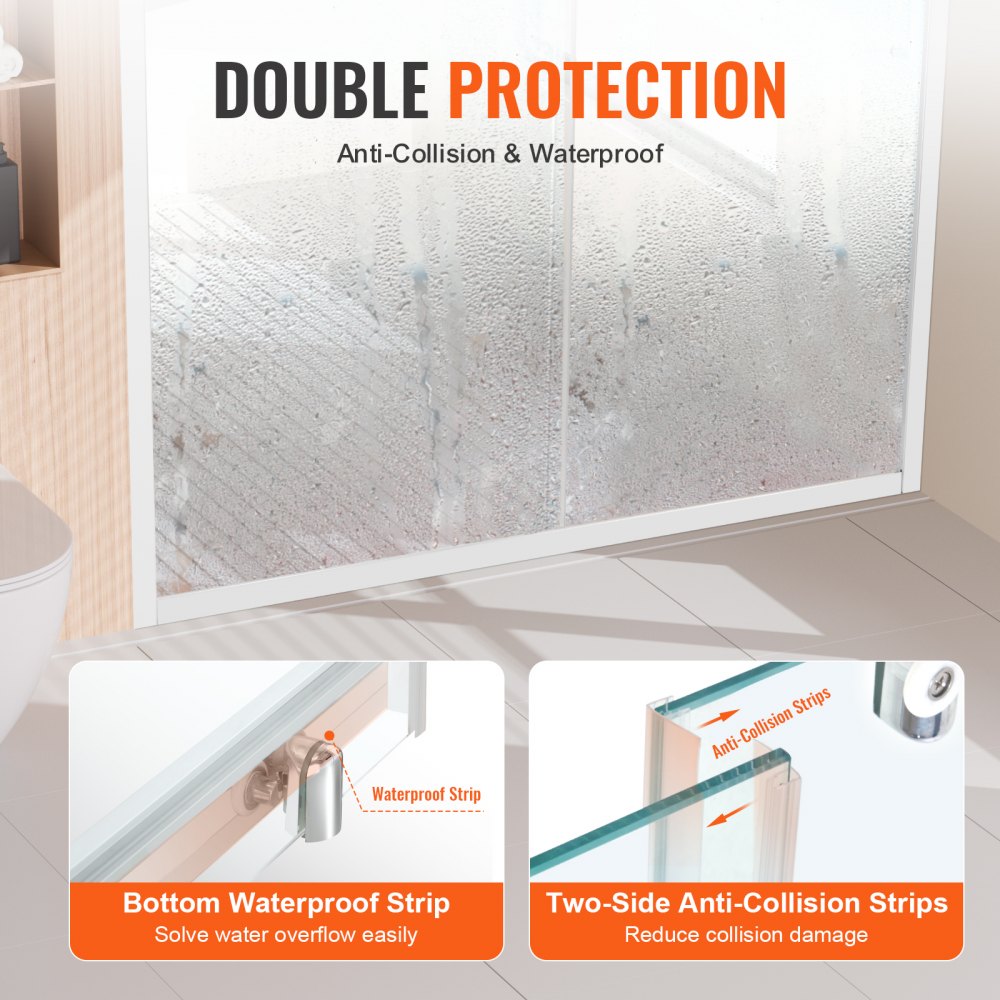 Semi-frameless Shower Door 57.7-59" x 70" SGCC Tempered Glass 1/4" Chrome
