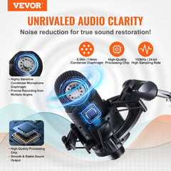 USB Microphone, 192kHz/24-bit, Professional Condenser Microphone Kit, with Boom Arm Stand Pop Filter Shock Mount Mute Button Headphones Jack, for Podcast Recording Video Gaming Singing Streaming