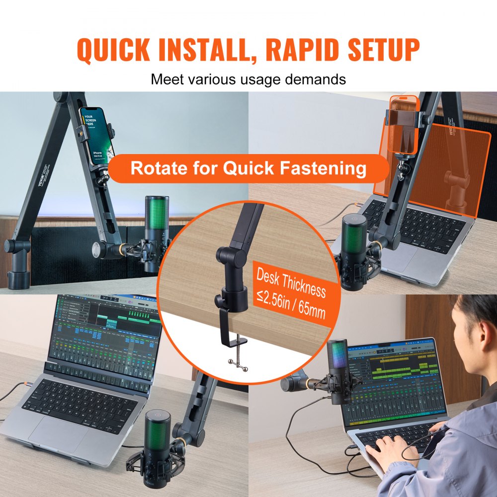 Microphone Boom Arm with Desk Mount, 360° Rotatable, Adjustable Mic Stand with 3/8" to 5/8" Adapter Port, for Recording Blue Yeti Hyperx Quadcast Blue Snowball Shure SM7B Audio Technica