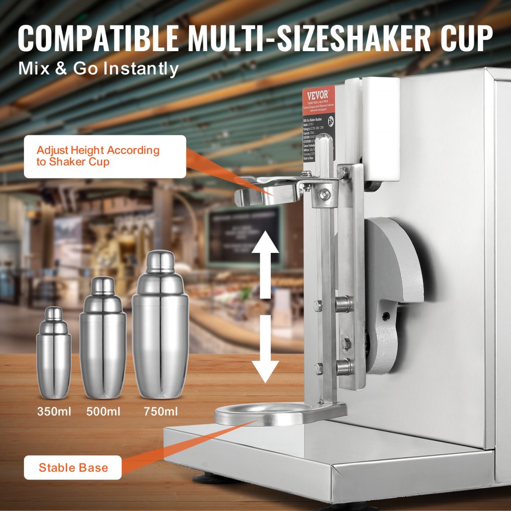 Milkshake Maker Machine, 120W Commercial Milk Tea Shaker Machine, Single Head Milk Shake Mixer Machine, 0-180s Adjustable Milkshake Blender, with 750 ml Stainless Steel Cup, for Milk Tea Store