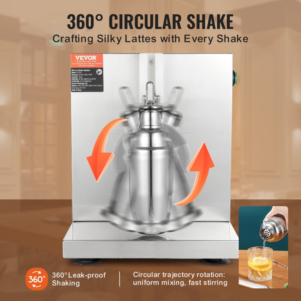 Milkshake Maker Machine, 120W Commercial Milk Tea Shaker Machine, Single Head Milk Shake Mixer Machine, 0-180s Adjustable Milkshake Blender, with 750 ml Stainless Steel Cup, for Milk Tea Store