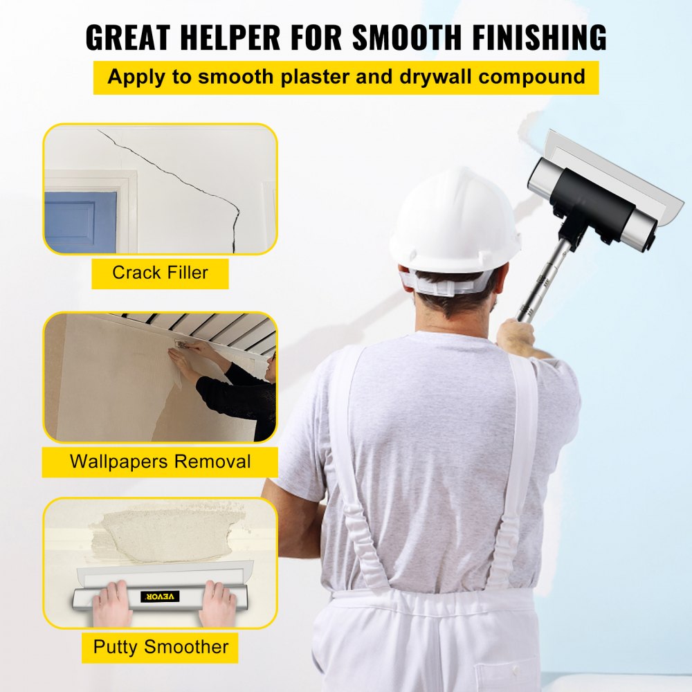 Skimming Blade Set,10"+24"+32" Blades + 35"-78" Extension Handle，European Stainless Steel Construction Knife, Aluminum Blade Profile Smoothing Knockdown Spatula for Gyprock/Drywall/Wall-Board
