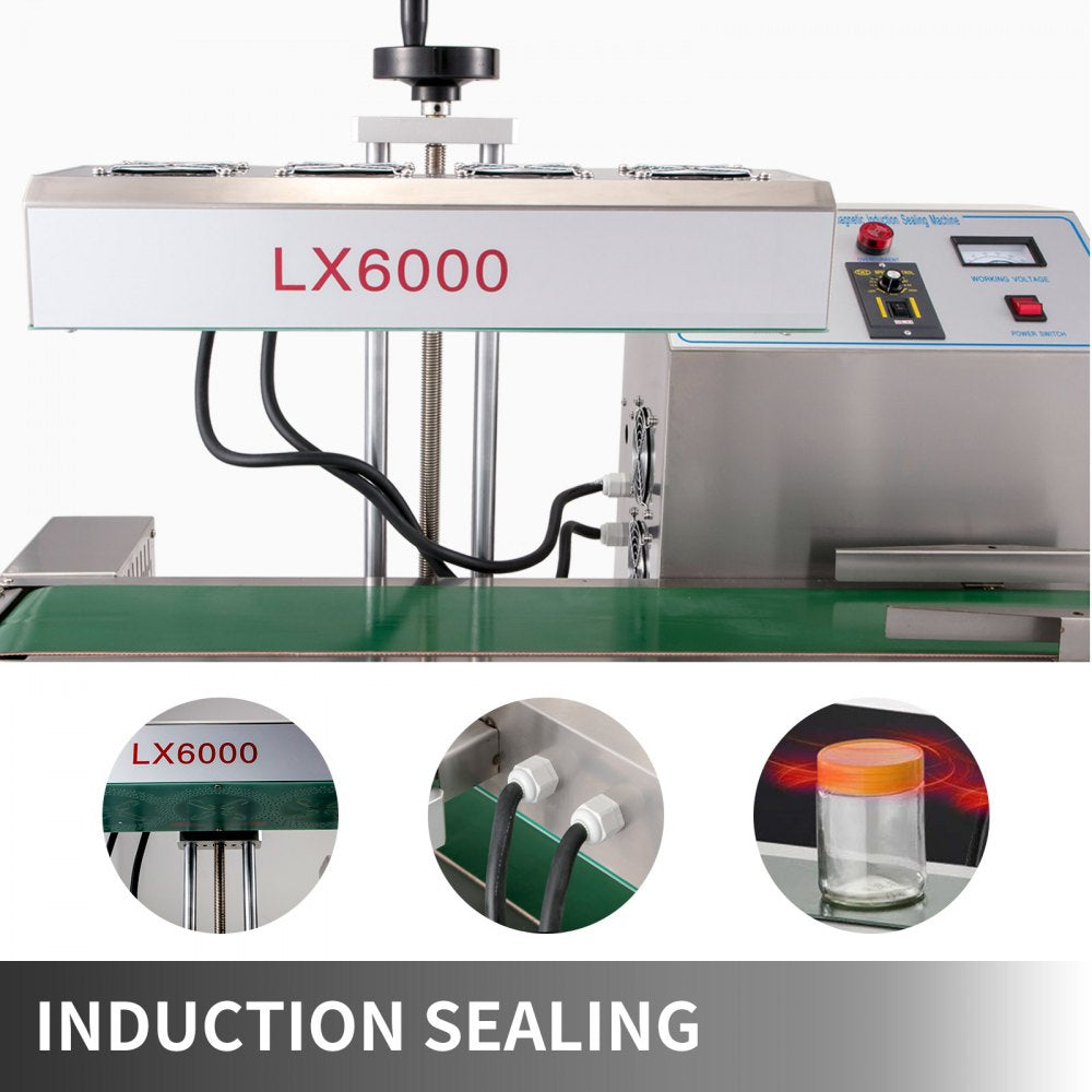 LX-6000 Induction Bottle Sealer Cap Diameter 20-80mm Induction Sealing Machine Continuous Induction Sealer Heat Induction Sealing Machine for Height 80-300mm Bottles