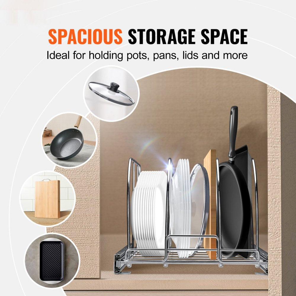Pan and Pot Rack, Expandable Pull Out Under Cabinet Organizer, Cookie Sheet Baking Pans tray Organization, Adjustable Wire Dividers, Steel Lid Holder for Kitchen Cabinet & Pantry Storage, 11.7"W