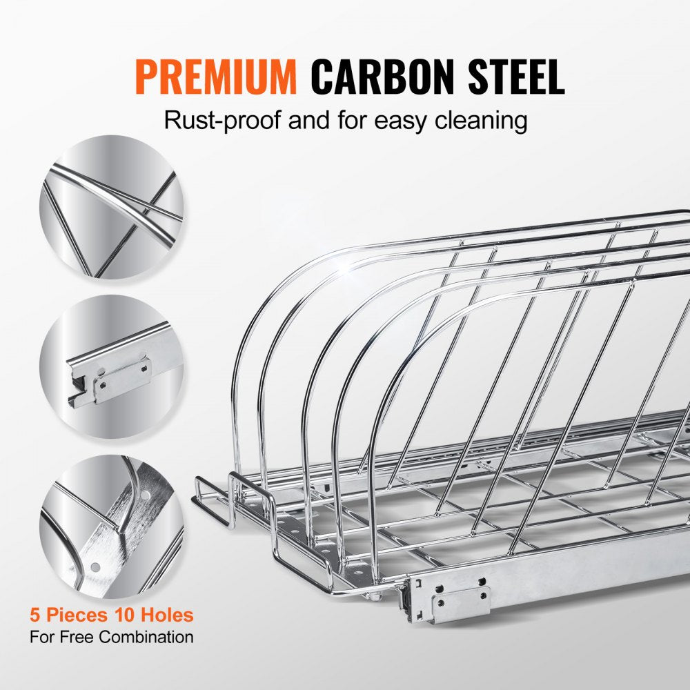 Pan and Pot Rack, Expandable Pull Out Under Cabinet Organizer, Cookie Sheet Baking Pans tray Organization, Adjustable Wire Dividers, Steel Lid Holder for Kitchen Cabinet & Pantry Storage, 12.5"W