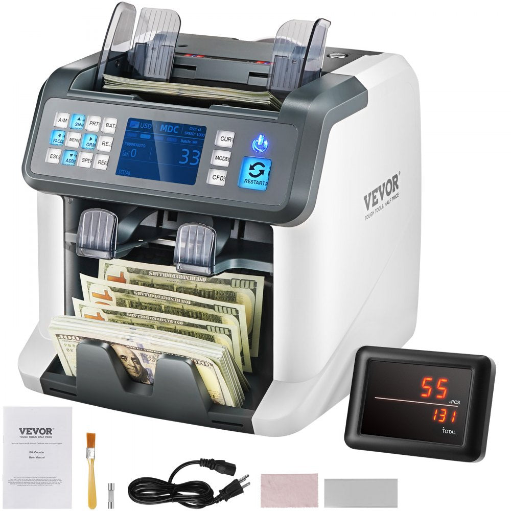 Money Counter Machine, Bill Counter with Mixed Denomination, 2CIS, SN, UV, IR, MG, DD Counterfeit Detection, Multi Currency, Value Counting Cash Counter and Sorter, Printer Enabled