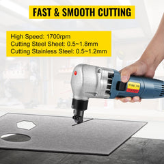 Sheet Metal Nibbler 380W, Electric Metal Nibbler 1800RPM High Speed Rotor 0.07in/1.8mm, Metal Nibbler Cutter w Replaced Blades Storage Case for Cutting Stainless Steel, Aluminium, Plastic