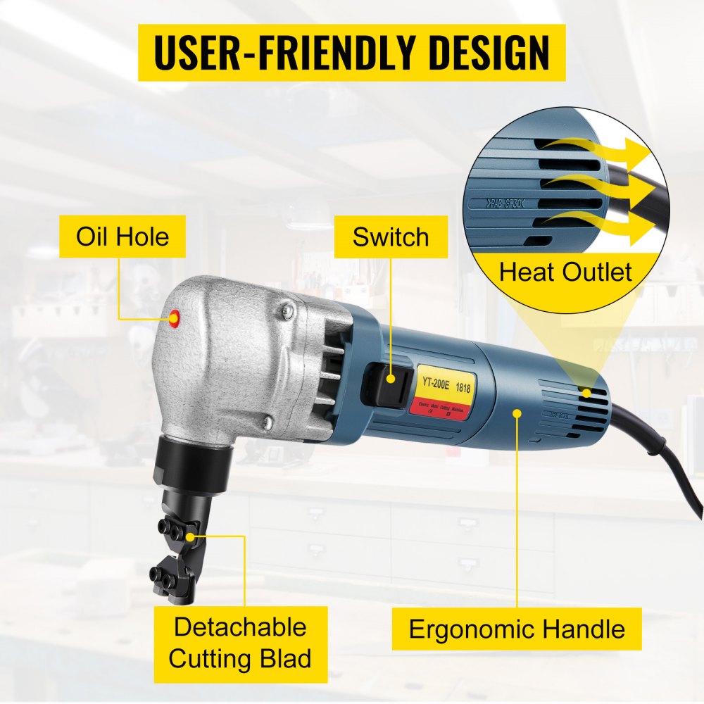 Sheet Metal Nibbler 380W, Electric Metal Nibbler 1800RPM High Speed Rotor 0.07in/1.8mm, Metal Nibbler Cutter w Replaced Blades Storage Case for Cutting Stainless Steel, Aluminium, Plastic